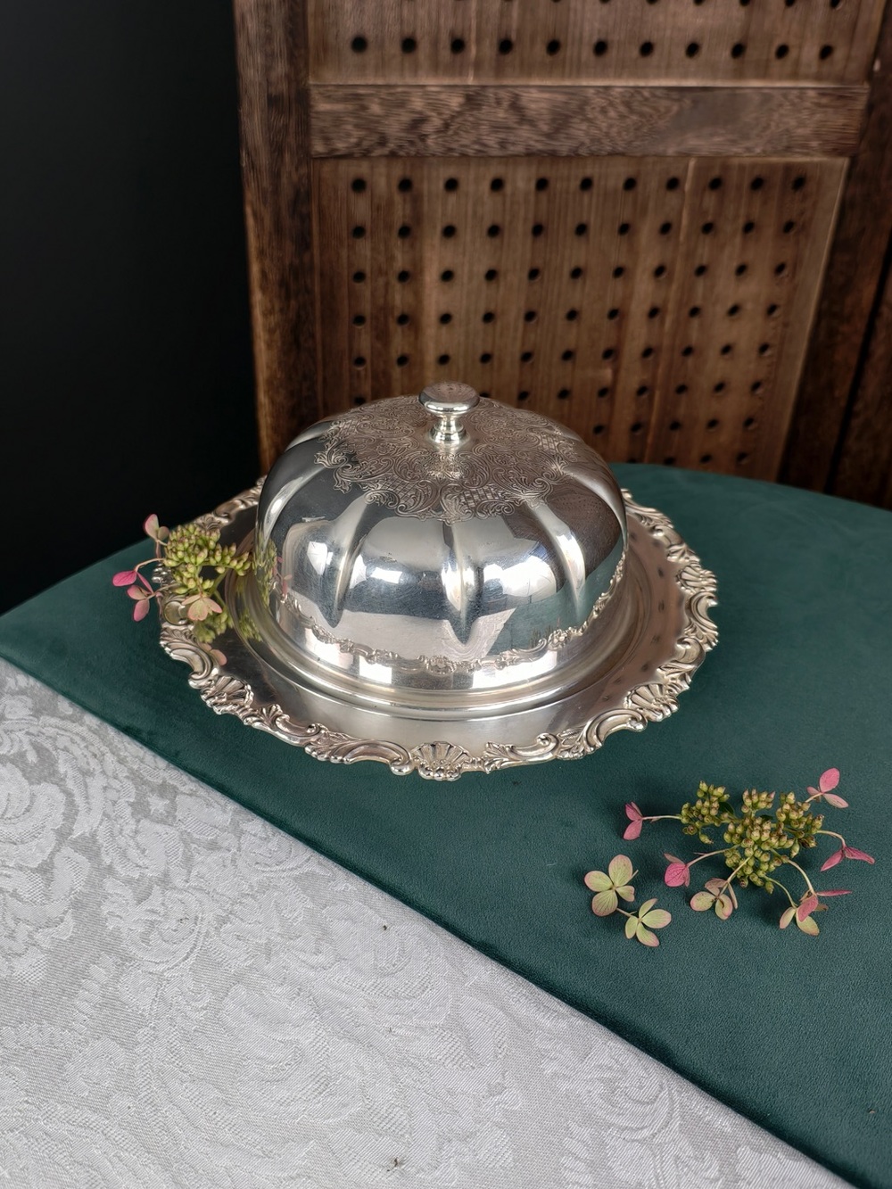 Vintage Sheffield Reproductions Silver Plated Ornate Dome Serving Dish with Lid